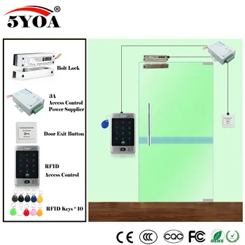 

RFID Access Control System Kit Wooden Glasses Door Set+Eletric Bolt Lock+ID Card Keytab+Power Supplier+Exit Button