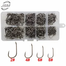 JSM 400 шт. 8340 Высокоуглеродистая Сталь Крючки для ловли карпа с серебряным тефлоновым покрытием острые круглые крючки для ловли карпа набор с коробкой
