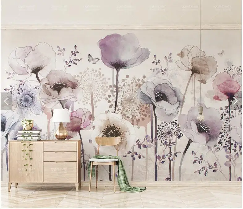 На заказ 3D обои цветок, сиреневый цветок акварельные фрески для гостиной спальни диван фон домашний декор обои
