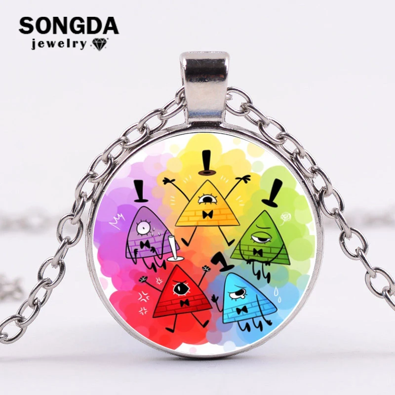 

SONGDA Anime Gravity Falls Mysteries Bill Cipher Photo Glass Cabochon Long Necklace The Mysterious Town Choker Handmade Jewelry