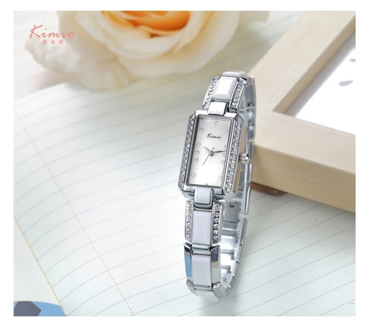 2016 Luxury Brand Rectangle Women Watch KIMIO Ladies Bracelet Watches Women Dress Rhinestone Imitation Ceramic Quartz Watch Gift