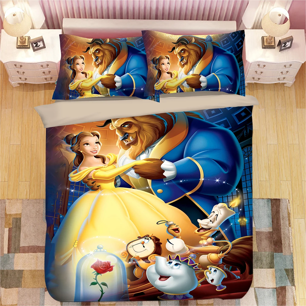 Beauty and the beast queen size bedding set disney bed sheet set 3d girl princess duvet cover baby gift pillow case kid - Цвет: swp18