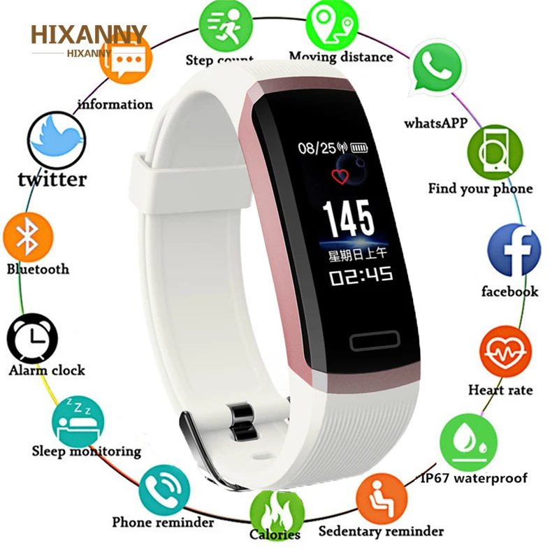 

Hot Sell Smart Bracelet GT101 Color Screen Heart Rate Monitor Fitness Tracker Bluetooth Smart Band Black Men for IPhone X Huawei