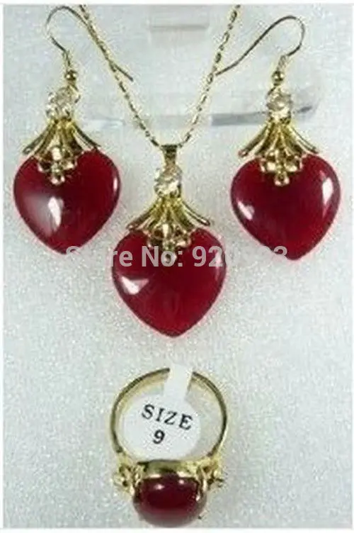 

Free shipping Wholesale****Nice Red stone Necklace Earrings Ring Set