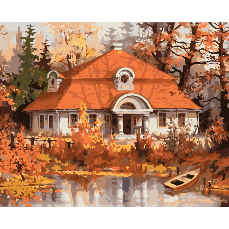 

Autumn Hut Hand Made Paint High Quality Canvas Beautiful Painting By Numbers Surprise Gift Great Accomplishment