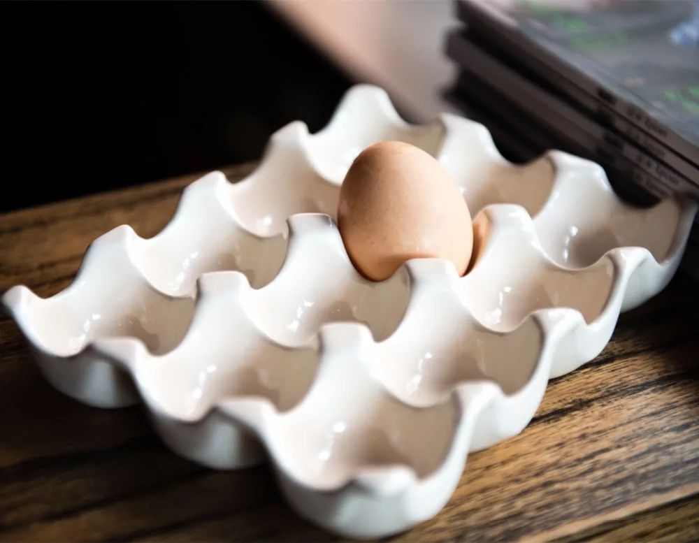 Creative 6 Grids White Ceramic Egg Tray Container Storage Box