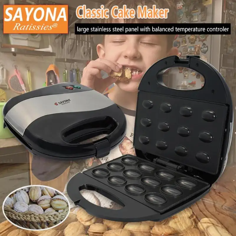 

SAYONA Household Electric Walnut Cake Maker Automatic Mini Nut Waffle Bread Machine Sandwich Breakfast Pan Oven Machine EU plug