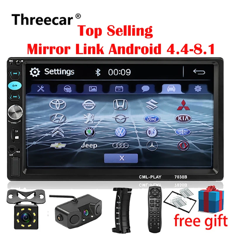 2din Car Radio 7 pulgadas Touch mirrorlink reproductor Android subwoofer MP5 reproductor Autoradio Bluetooth cámara de visión trasera grabadora