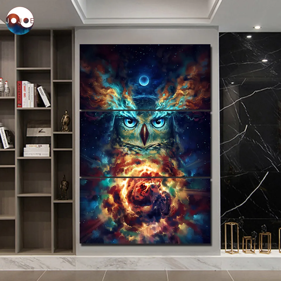

Nebowla by JoJoesArt HD print 3 piece canvas art Psychedelic Owl ArtSailing Home Decoration Wall Pictures CU-3227C