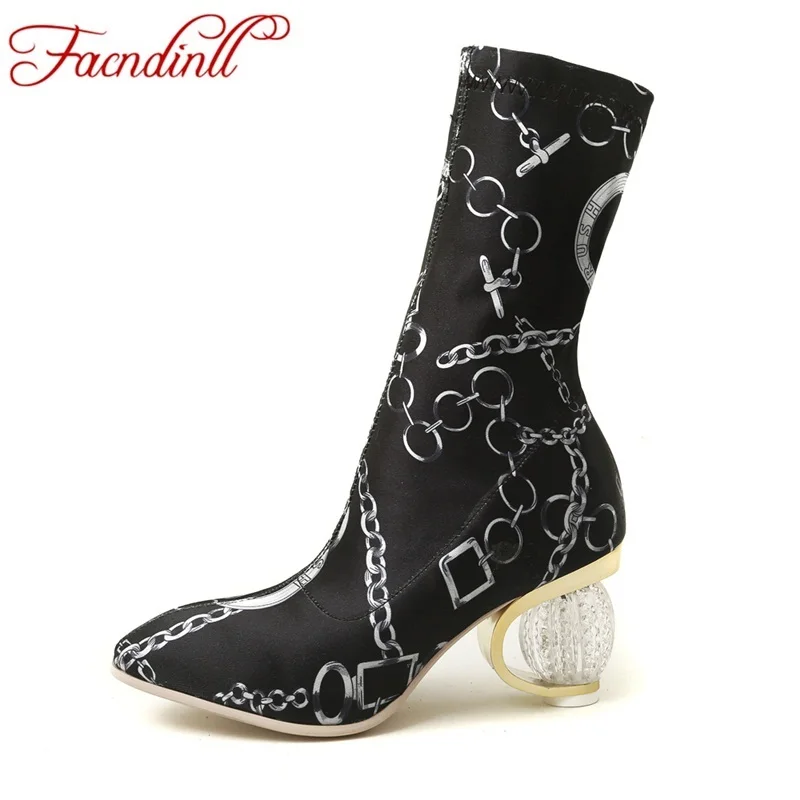 

FACNDINLL 2018 new women sock boots pointed toe elastic high heel ankle boots slip on ankle boots for women pumps stiletto botas