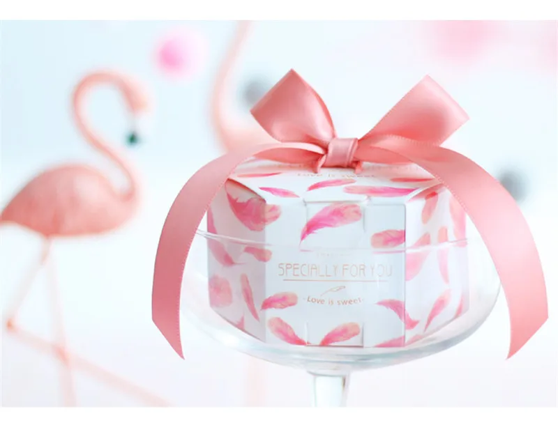 Розовый перо конфетная коробка с лентой подарочные коробки, свадебные сувениры подарки Коробки Baby Shower Бумага подарки вечерние поставки