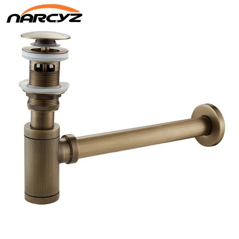 

New Bottle Trap Brass Round Siphon Antique color/ Black Drain Kit Bathroom Vanity Basin Pipe Waste With Pop Up Drain XSQ1-8