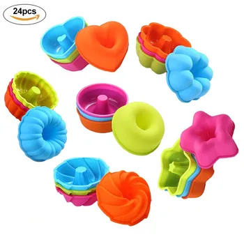 

24pcs/set Silicone Molds for Muffin Reusable Cupcake Liners Doughnuts Pans Set Non-stick Heat Resistant Baking Cups Donut Tray