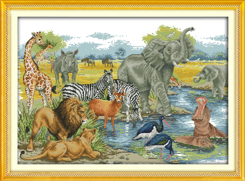 

Animal World Counted Cross Stitch 11CT Printed 14CT Cross Stitch Set DIY Chinese Cotton Cross-stitch Kit Embroidery Needlework