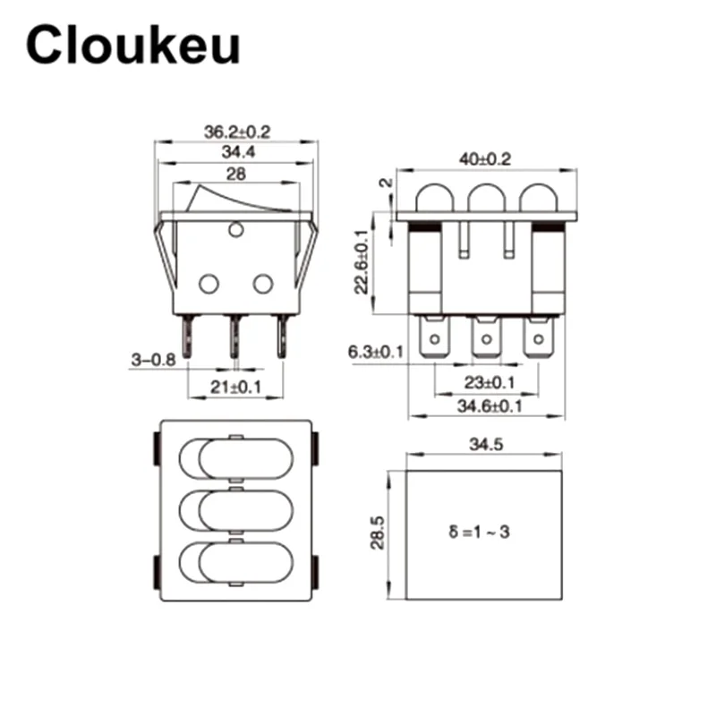 KCD3 LED 2Pin/3Pin 2 файлы/3 файла кнопка питания клавишный переключатель 16A/250V