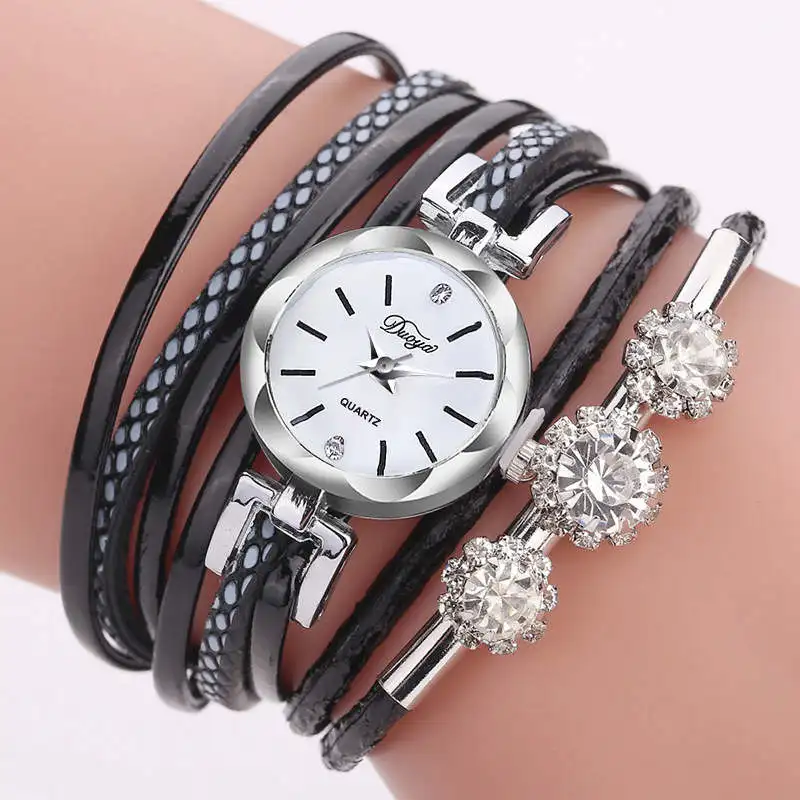

Diamond Bracelet Watch Fashion Women's Watches Winding Fine Leather Wristwatch Women Female Lady Clock Lady Jewelry Gift Relogio