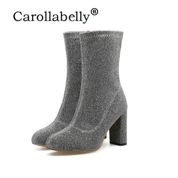 

2019 sexy glitter women boots square heel boots pointed toe spring boots ankle women boots