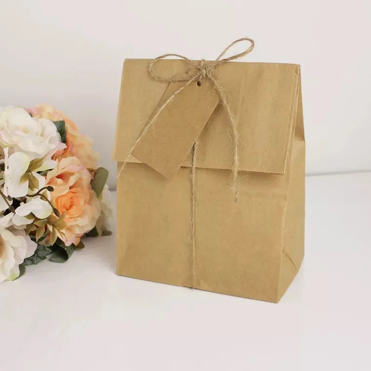 25pcs/lot 15X9X28CM Brown kraft Paper Gift Box Bag With Tag Candy bags