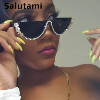 

Crystal Frame Women Sunglasses Luxury Brand Rhinestone Black Sun Glasses Half Frame Female Vintage Retro Chic Sexy Shades Ins