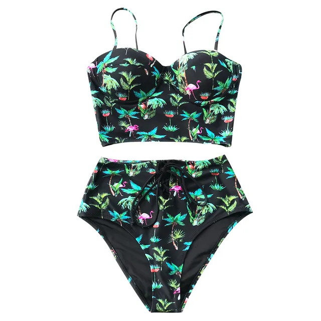 coconut palm and flamingo print bikini