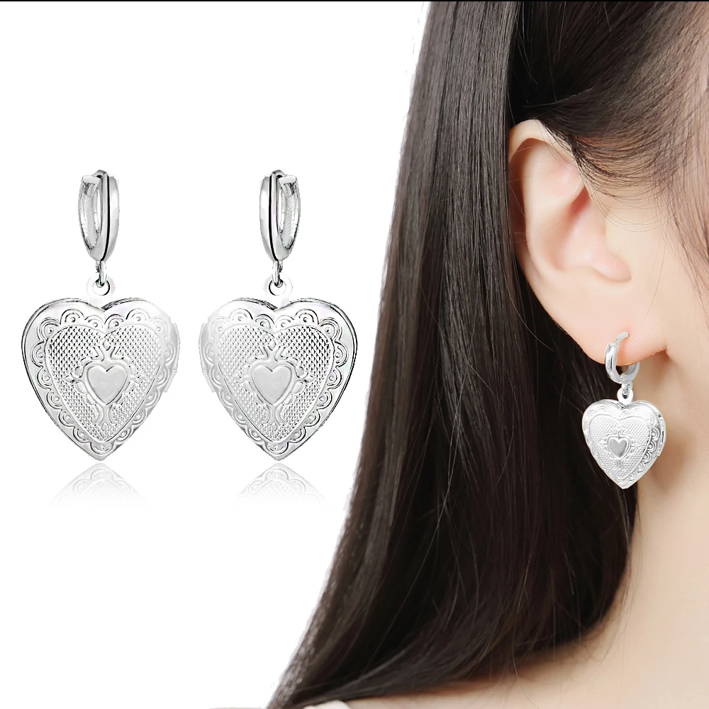 

ECODAY Phase Box Heart Earring Gold Silver Color Earrings For Women Pendients Clip On Earrings