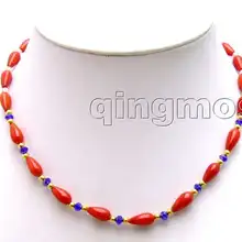 Красивая! 5*9 мм Капля красного высокое качество Натуральный Коралл с Rhinestone 1" колье-nec5750 /Розничная