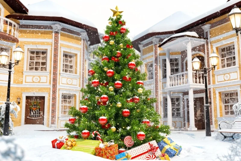 Laeacco Christmas Tree City Streets Snow Gifts Baby Photography Background Customized Photographic Backdrop For Photo Studio | Электроника