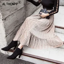 Милая женская плиссированная юбка осень зима винтажные юбки с оборками Женская эластичная Вельветовая с завышенной талией длинная юбка falda larga