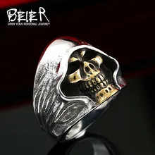 Beier nueva tienda 316L anillo de acero inoxidable de alta calidad buen detalle el cráneo de la muerte anillo vintage para hombre joyería LLBR8-156R