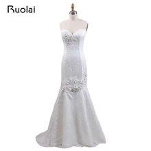 Real Photo High Quality Sweetheart Lace Satin Beaded Sexy Mermaid Wedding Dresses 2017 Long Bridal Gown Wedding Gown FW38