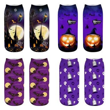 

4 Pairs 3D Printing Women Men Halloween Pattern Printed Short Socks Children Cotton Creative Novelty Funny Pattern Low Socks