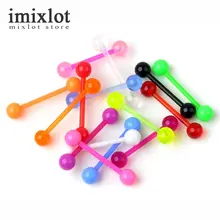 5 шт./лот случайный Цвета модные гантельки для пирсинга языка кольцо акриловые УФ пирсинг, ювелирное изделие для тела, 14G украшение для пирсинга губ