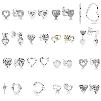 

16 Style 925 Sterling Silver Earrings Heart With Full Crystal Earrings For Women Wedding Party Jewelry