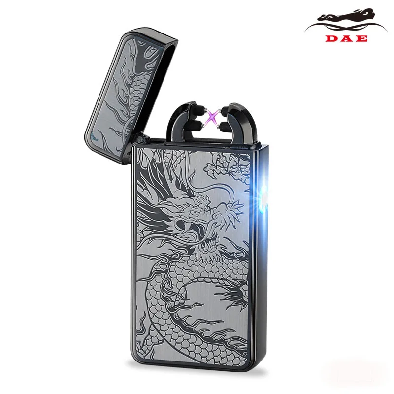 Fashion Novelty Gift Checker Dragon Diamond Pattern Windproof USB Rechargeable Lighter