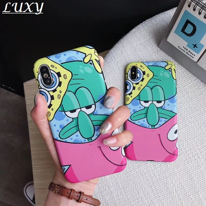 Cartoon Patrick Star SpongeBobs IMD Cover Case For iphone 7 8 6 6s plus x xs max xr soft octopus Back cover protection Coque |