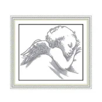 

Joy Sunday 11CT 14CT Print Cross Stitch Kit Sleeping Angel Black and White Pattern Your Little Angel Baby Hand Embroidery
