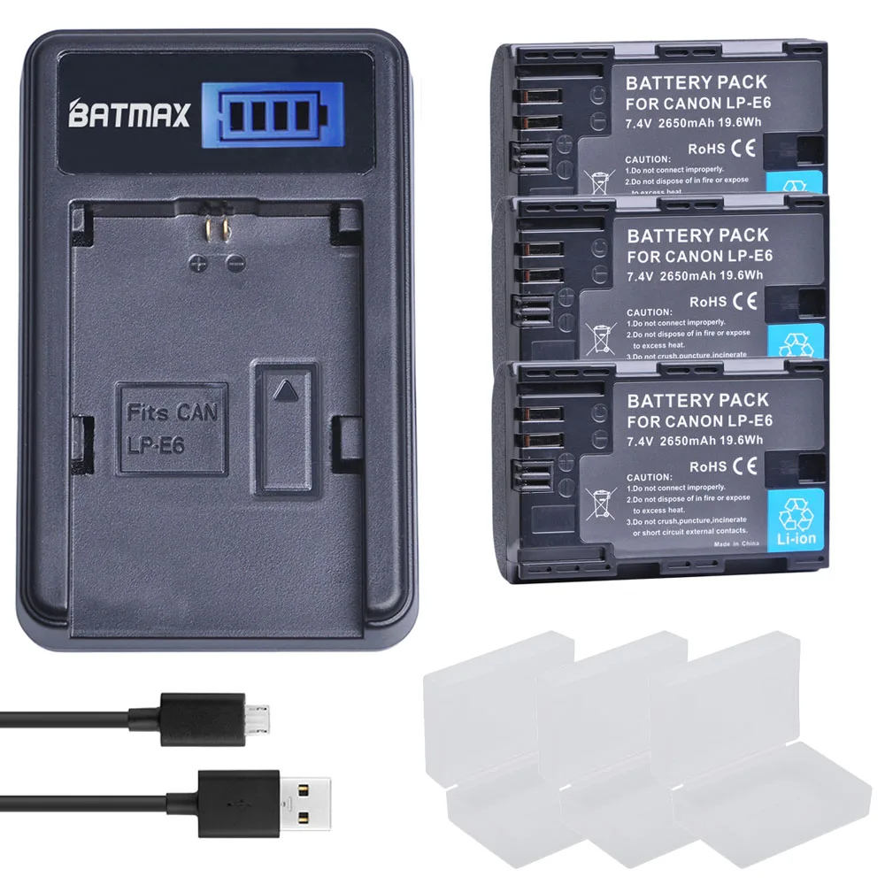 2650Mah 3X Lp-E6 Lp E6 Lpe6 Batterie Bateria + Caricatore Usb Lcd Per Canon 5D Mark Ii Iii 7D 60D Eos 6D 80D 70D Xc10 5Ds