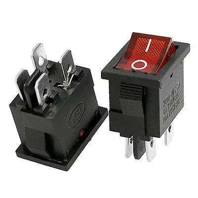 Бесплатная доставка 2 шт. AC 6A/250V 10A/125V красный свет DPST вкл/выкл вход/выход