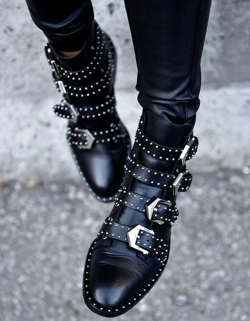Black booties with silver buckles Clearance