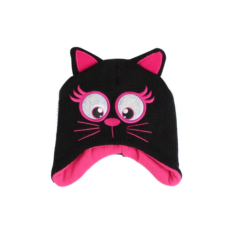 Thick Embroidery Beanie Hats For Girls Cat Baby Winter Hats For Boys Big Eye Velvet Kids Earflap Hat With Ears Photography Props (9)
