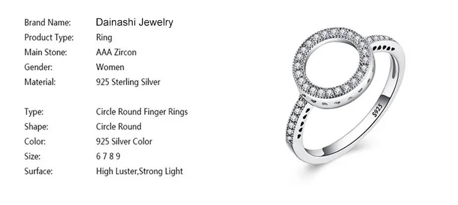 Dainashi, горячая Распродажа, кольца из натуральной 925 пробы, Серебряное женское кольцо, кольца для женщин, круглые кольца на пальцы