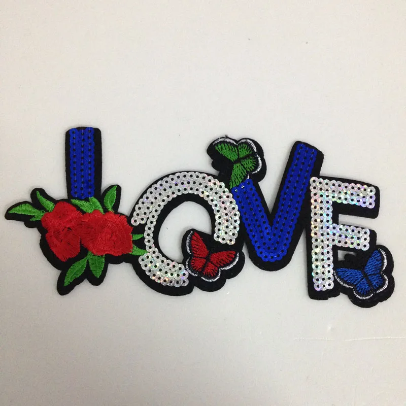 20pcs Flower Love Letters Glitter Patches Sew On parches Sequined Jeans Jacket Patch For Clothing bordados Patchwork Appliques | Дом и сад