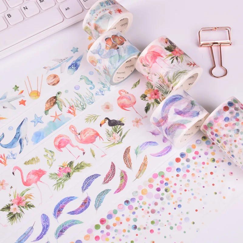 

Flamingo feather washi tape DIY decoration scrapbooking planner masking tape adhesive tape kawaii