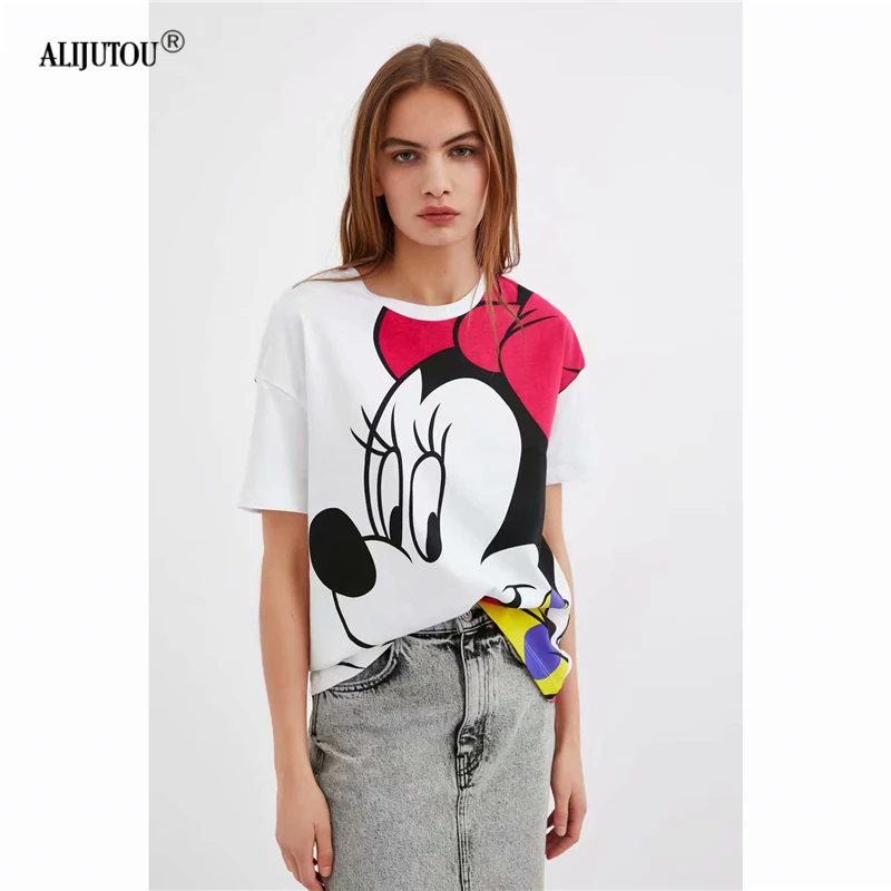Zaraing 2019 New Cute Cartoon Mickey Mouse T Shirts For Women Elegant Harajuku Minnie T Shirt Girl Casual Tops Female Print Tees