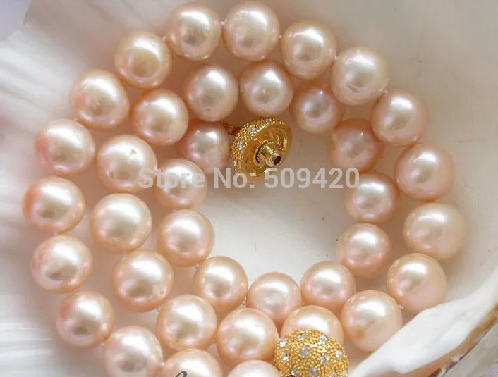 

FREE SHIPPING>>@> HOT >>Natural AAA++ REAL 17" 12mm ROUND PINK FRESHWATER PEARL NECKLACE