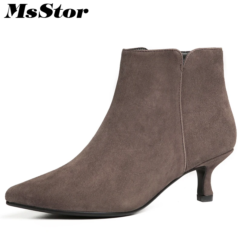 

MsStor Pointed Toe Med Heel Boots Shoes Woman Casual Fashion Zipper Sexy Ankle Boots Women Shoes Elegant Thin Heel Boots Women