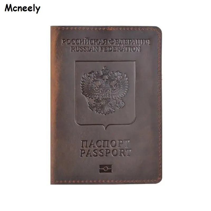 Mcneely, натуральная кожа, Crazy Horse, Обложка для паспорта, твердый, чехол для кредитных карт, держатель, бизнес, унисекс, для путешествий, кошелек, чехол для России - Цвет: Brown 2