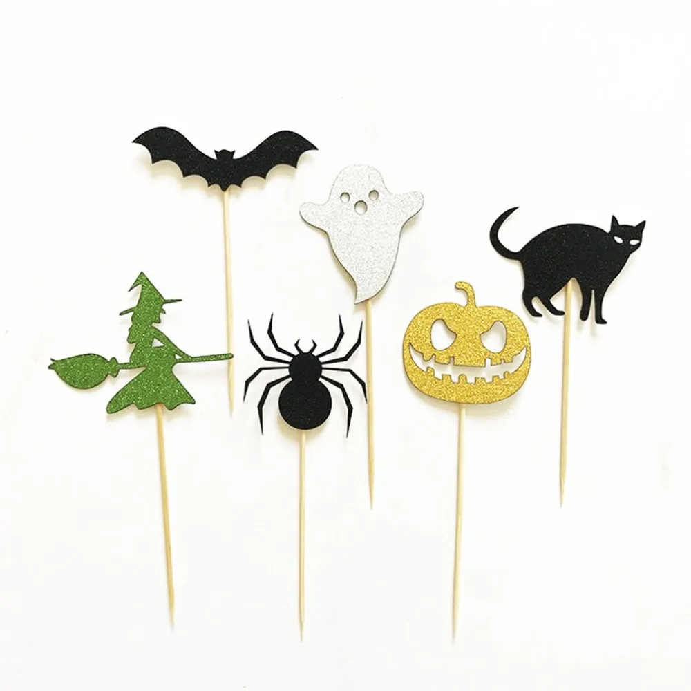 

Halloween Spider Pumpkin Cat Elf Ghost Cake Toppers Halloween Cupcakes Flags Ghost Festival Halloween Spider Card Dropshipping