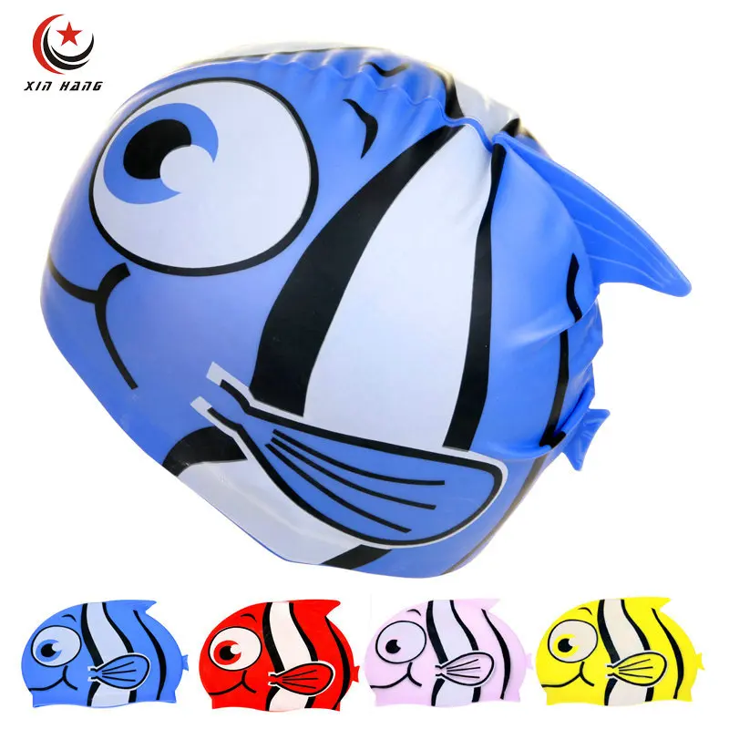 

New Children Waterproof Swimming Caps For Child Kids Silicone Swim Cap Elastic Boys Girls Cute Fish Cartoon Diving Bathing Hats