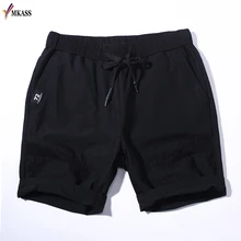 Новое модное черное платье Короткое Для мужчин летние хлопковые мужские короткие штаны с эластичной резинкой на талии однотонные, до колена Повседневное пляжные шорты-бермуды брюки